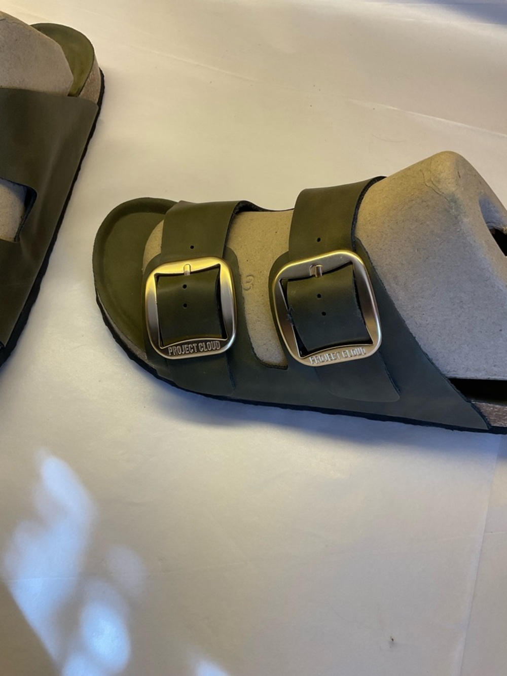 Project Cloud Big Buckle Sandals Olive Green Leather 9 - Picture 2 of 4